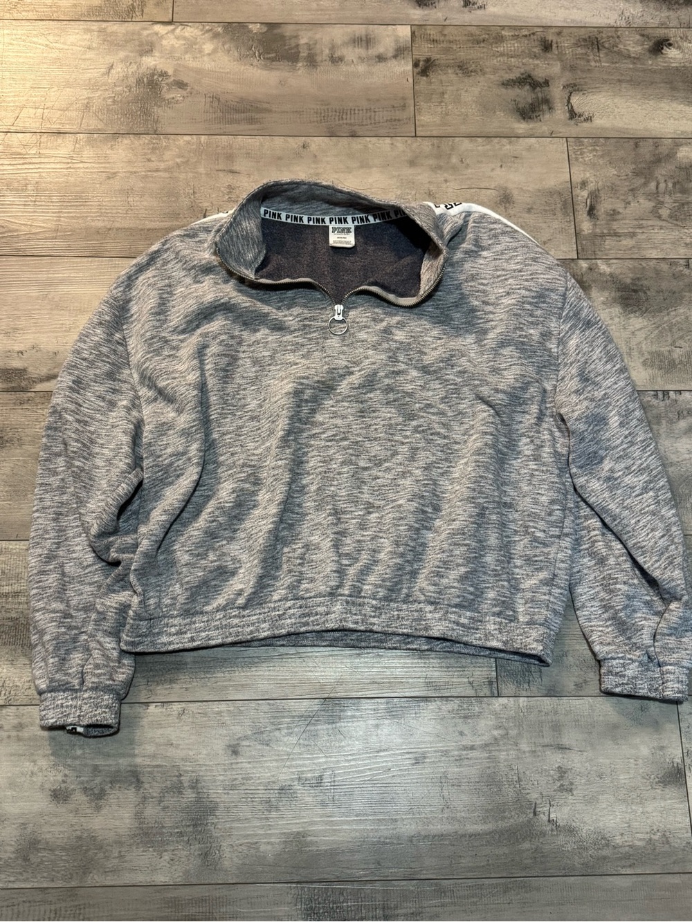 PINK Victoria's Secret Half-Zip Heather Gray Cropped Oversized Sweater, Medium